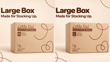 The Little Rei tape and pull-up diaper large boxes side by side