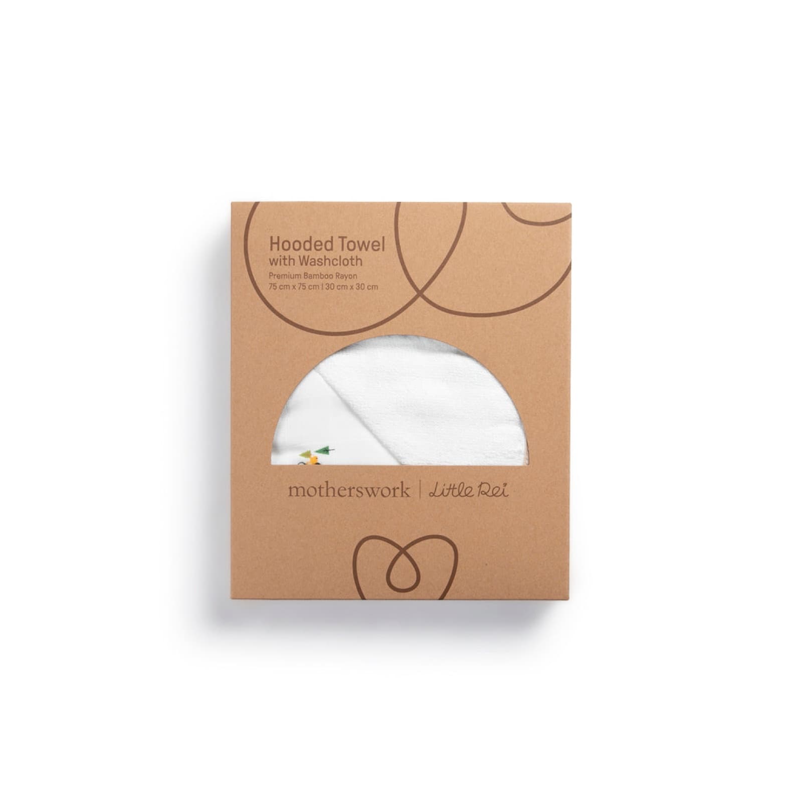 Little Rei bamboo hooded towel and wash cloth set laid out for bath time