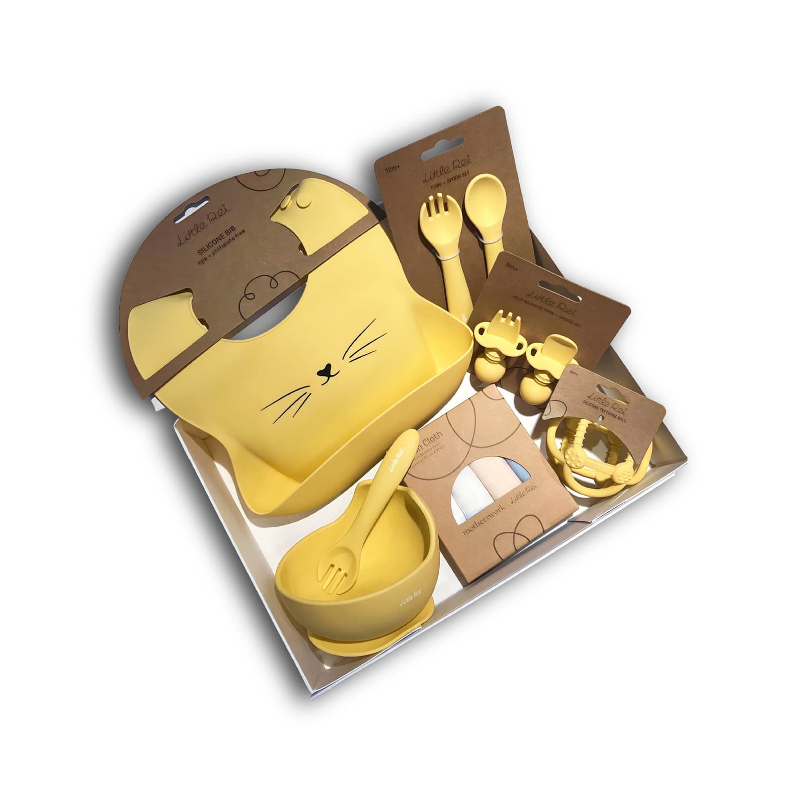 A Little Rei weaning gift set in mustard