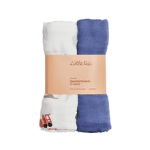 Load image into Gallery viewer, Little Rei Swaddle Blankets Train Blue - 2pc
