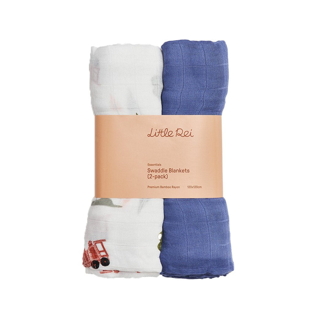 Little Rei Swaddle Blankets Train Blue - 2pc