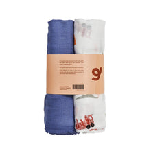 Load image into Gallery viewer, Little Rei Swaddle Blankets Train Blue - 2pc

