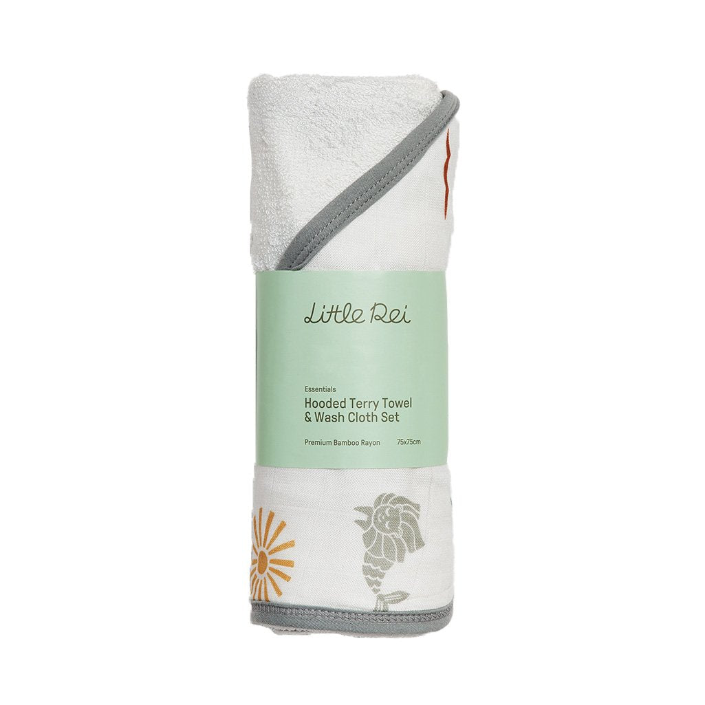 Little Rei Bamboo Merlion Hooded Towel & Wash Cloth Set