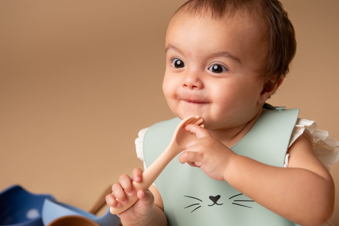 Baby at mealtime with Little Rei silicone bowls