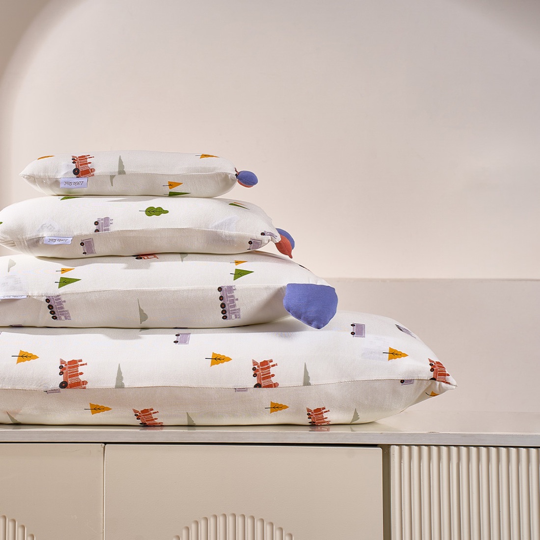 Little Rei Blue Trains plush pillows with cases