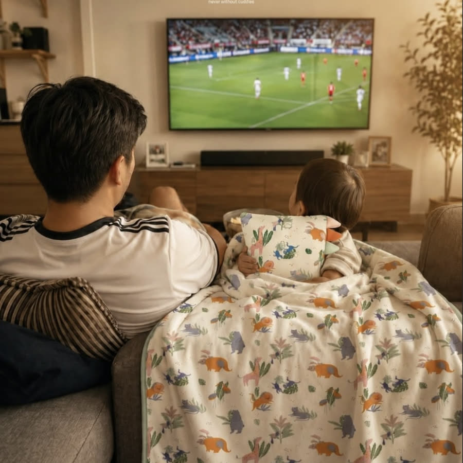 Match day under a Little Rei rustic rascal blanket
